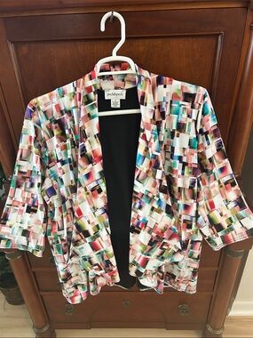 Peck & Peck Multicolor Geometric Open-Front Jacket